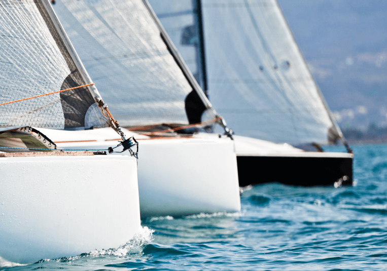 Decorative close-up photograph of lock holding sail in place on a boat.